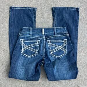 Ariat 31R REAL Mid Rise Stretch Entwined Boot Cut Blue Jeans in Marine 10017510